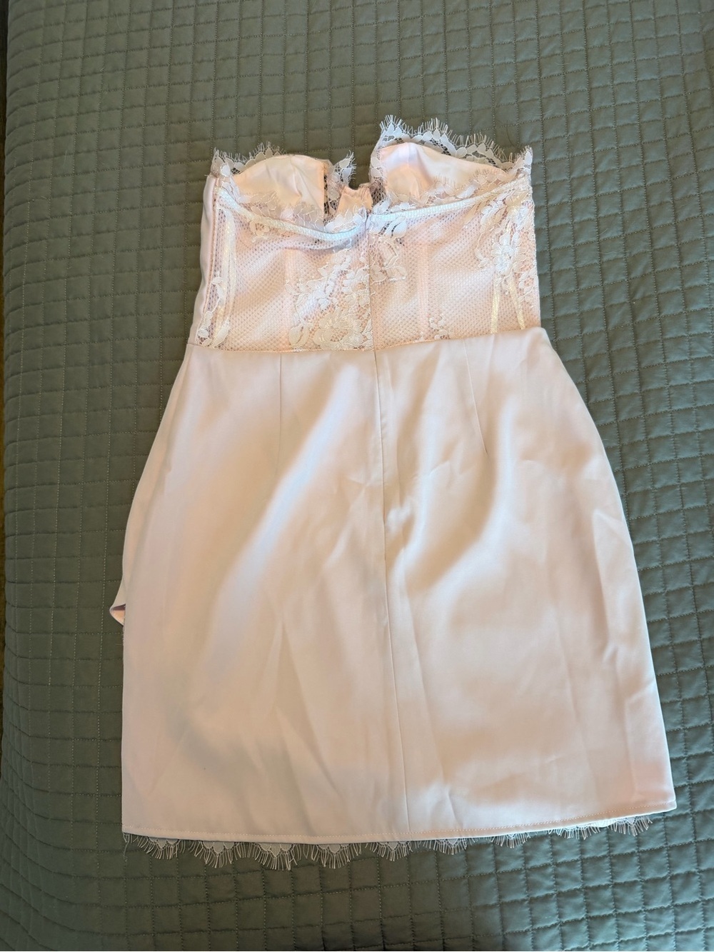 NBD Revolve Pink Satin Lace Bustier Strapless Cocktail Dress M Asymmetrical - Picture 3 of 7